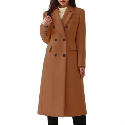 Long Wool Women's Coat with Double Collar - Elise - Image 3