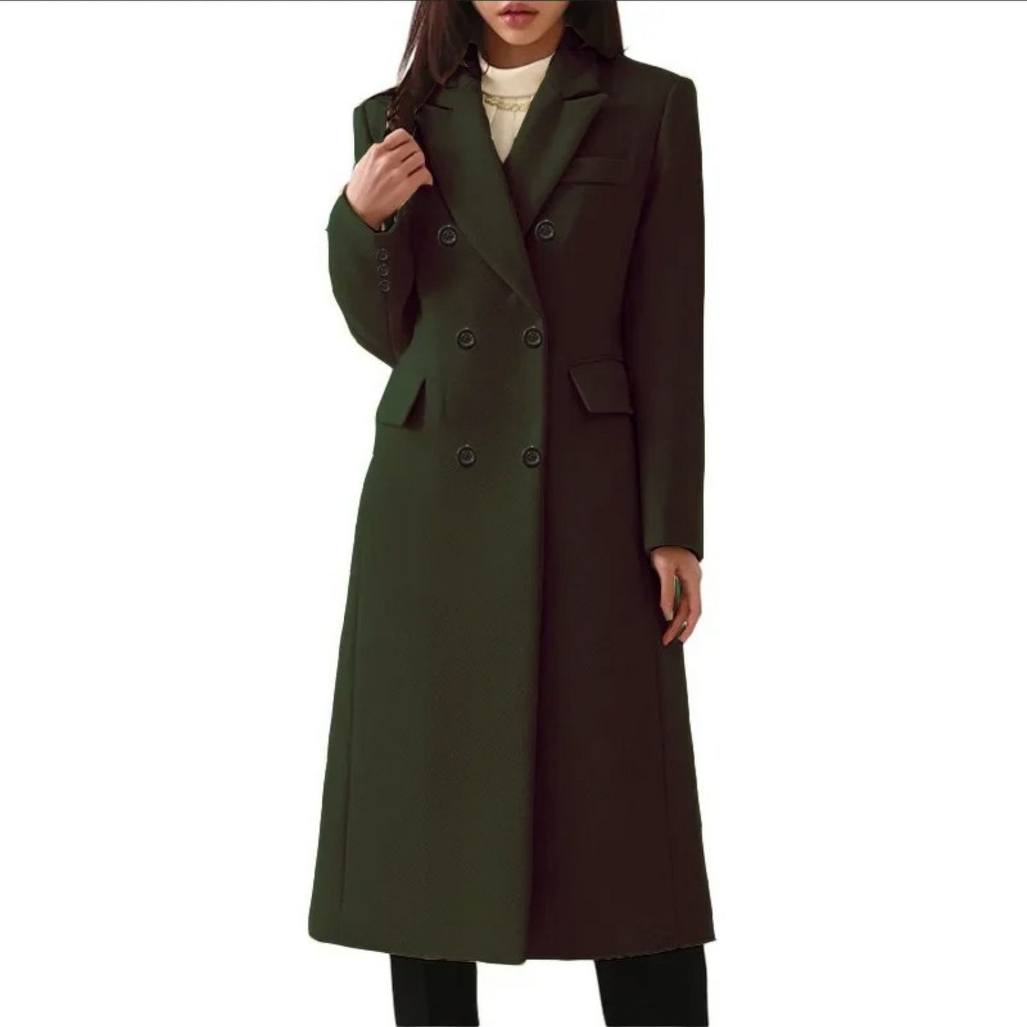 Long Wool Women's Coat with Double Collar - Elise - Image 7