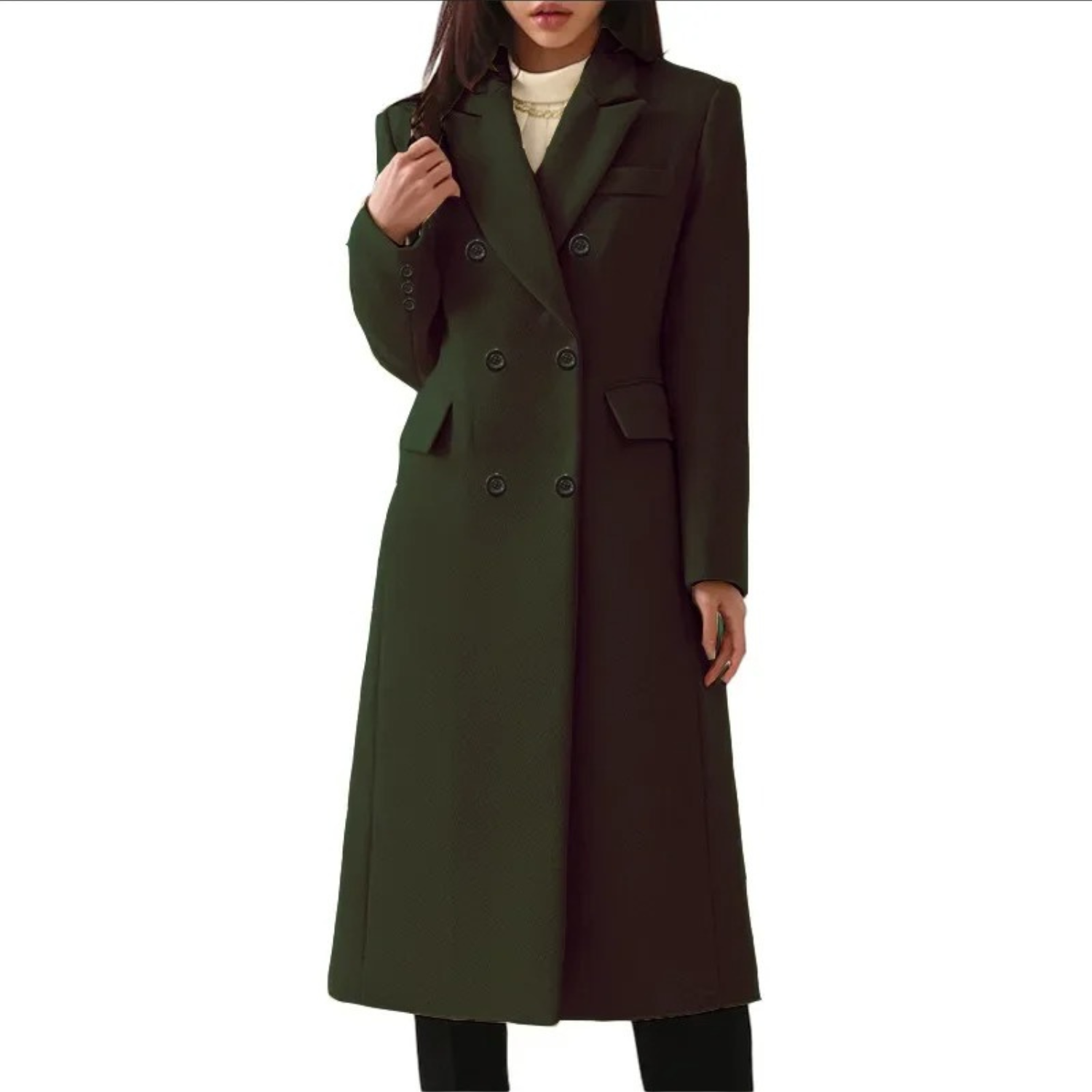 Long Wool Women's Coat with Double Collar - Elise - Image 7