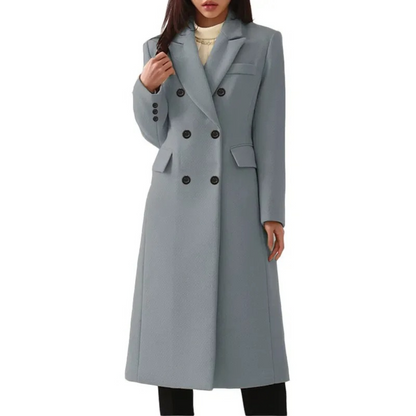 Long Wool Women's Coat with Double Collar - Elise - Image 2