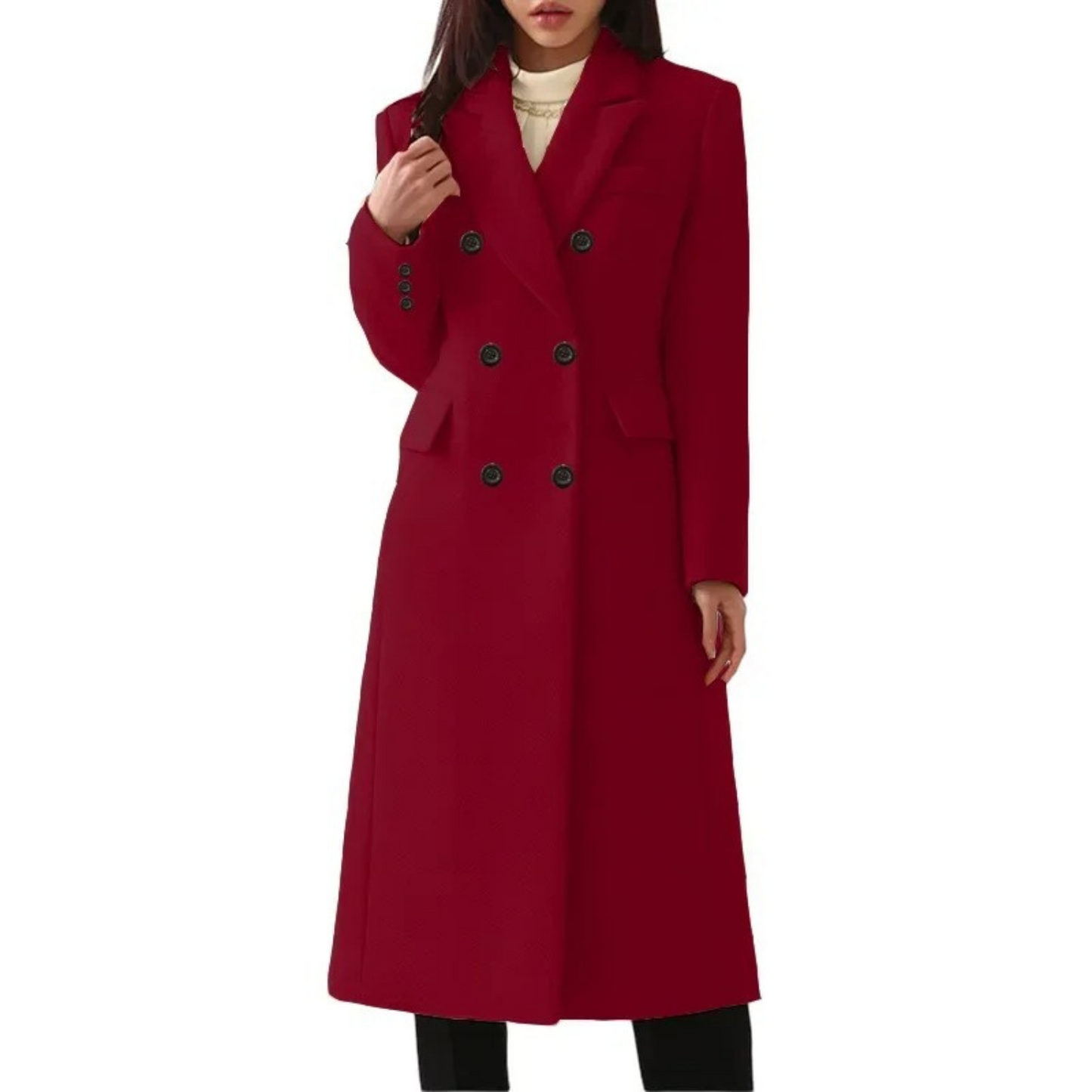 Long Wool Women's Coat with Double Collar - Elise - Image 4