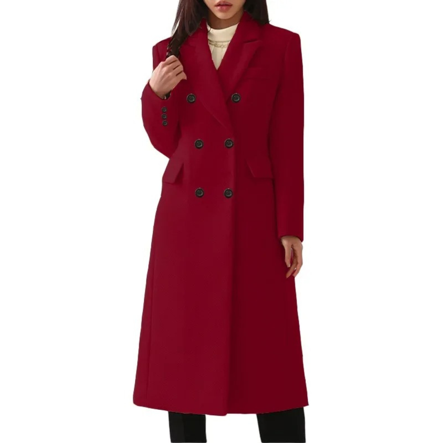 Long Wool Women's Coat with Double Collar - Elise - Image 4