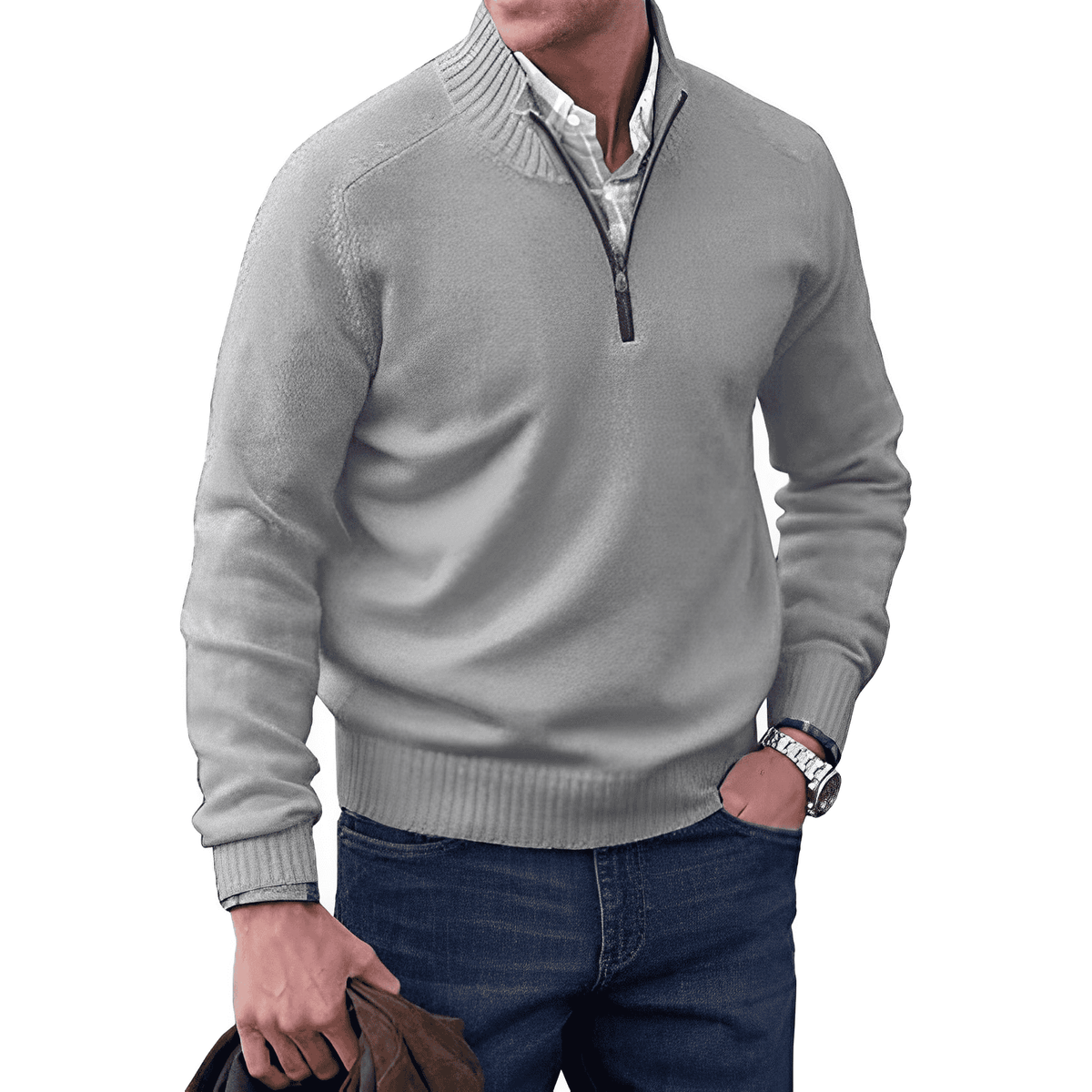 Luxury Cashmere Men's Sweater with Zip - Lucas - Image 6