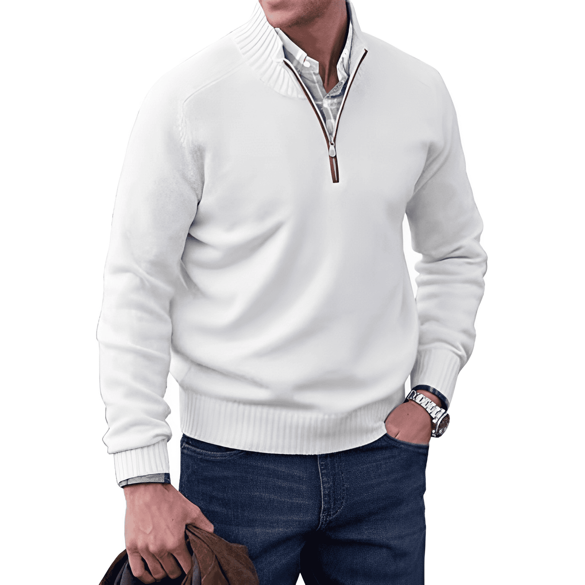 Luxury Cashmere Men's Sweater with Zip - Lucas - Image 4