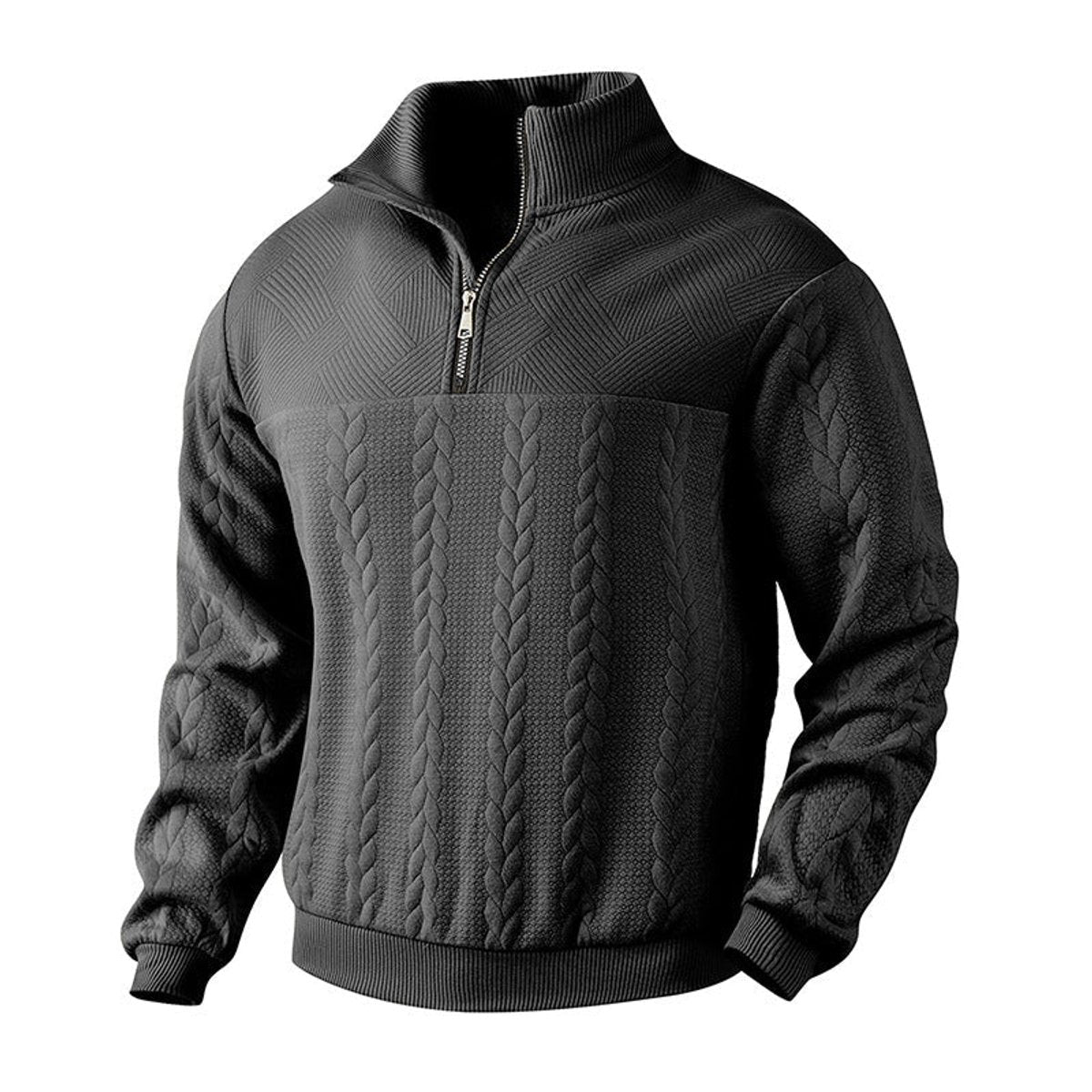 Men's Cable Knit Sweater Quarter-Zip Pullover - Image 10