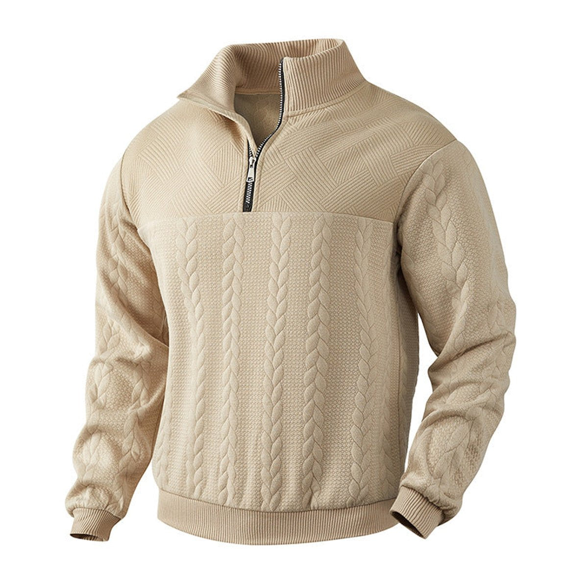 Men's Cable Knit Sweater Quarter-Zip Pullover - Image 5