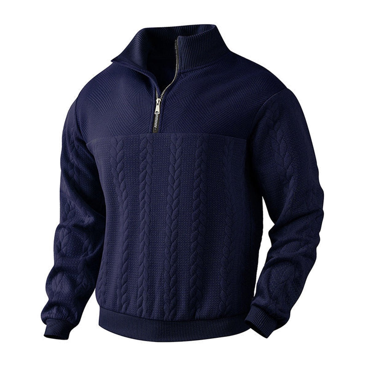 Men's Cable Knit Sweater Quarter-Zip Pullover - Image 9