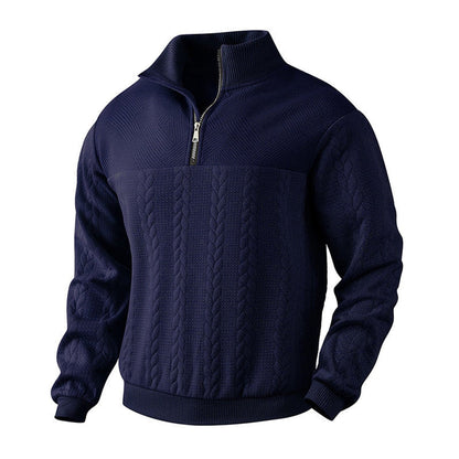 Men's Cable Knit Sweater Quarter-Zip Pullover - Image 9