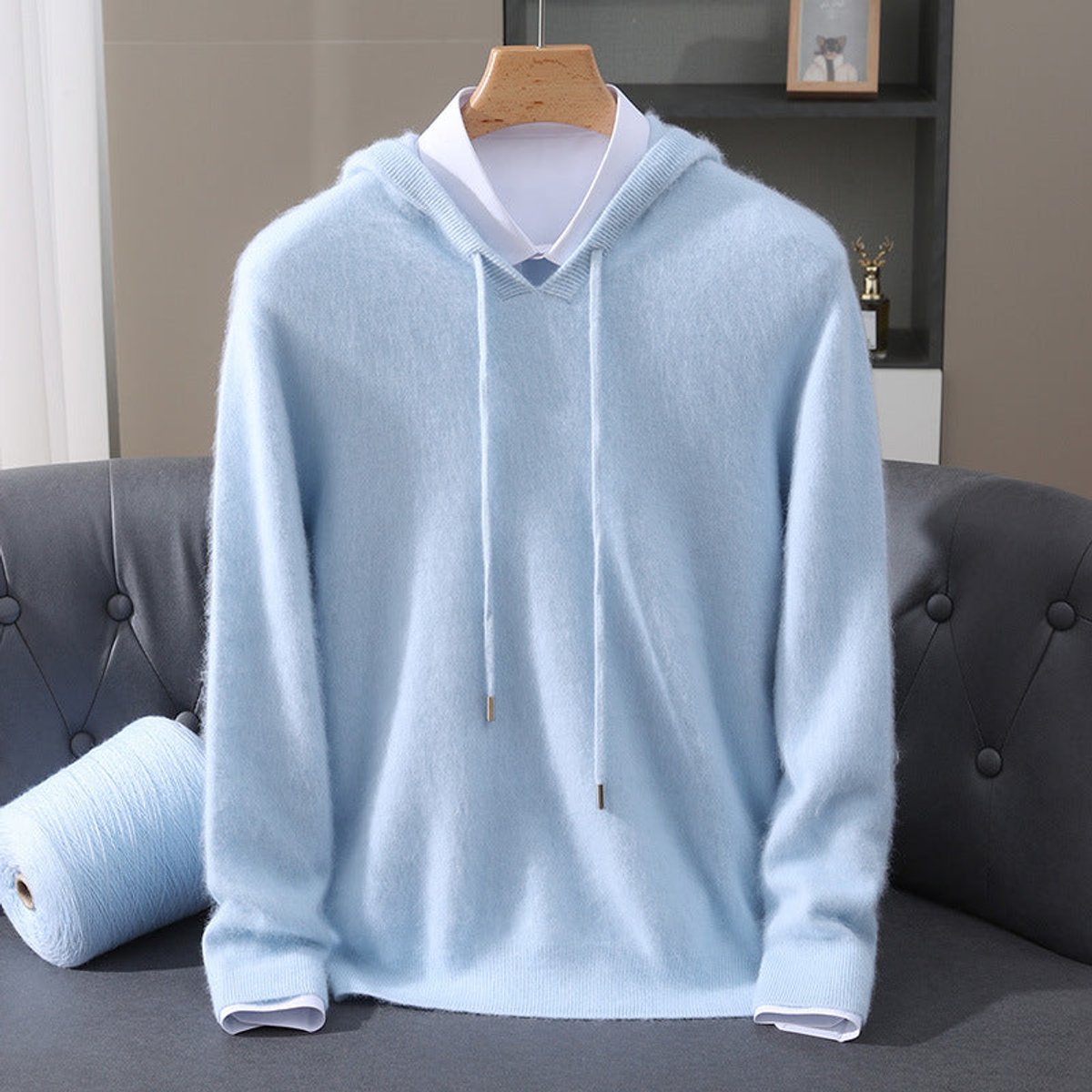 Men's Cashmere Hooded Pullover Knit Sweater - Image 1