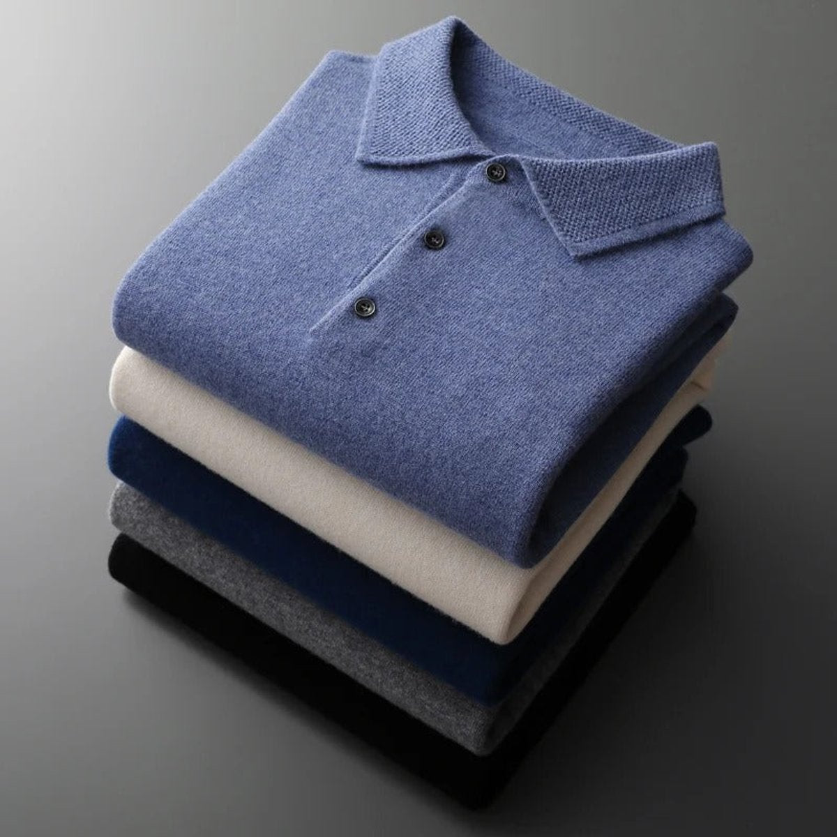 Men's Cashmere Polo Knit Sweater Long Sleeve Button Collar Pullover - Image 9