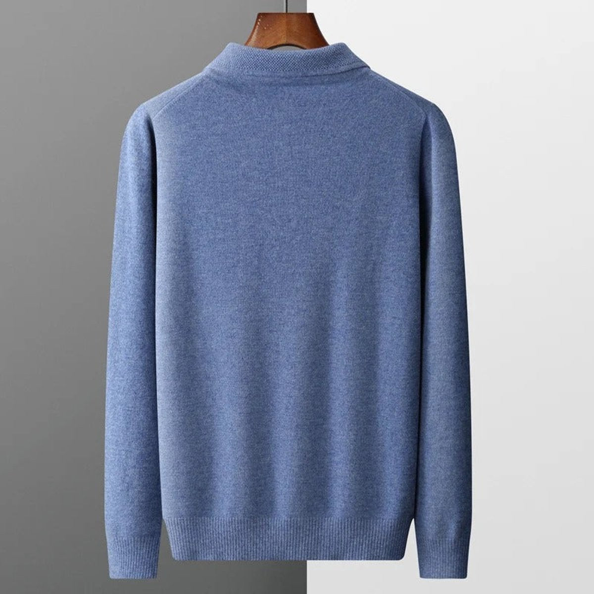 Men's Cashmere Polo Knit Sweater Long Sleeve Button Collar Pullover - Image 10