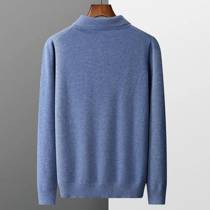 Men's Cashmere Polo Knit Sweater Long Sleeve Button Collar Pullover - Image 10