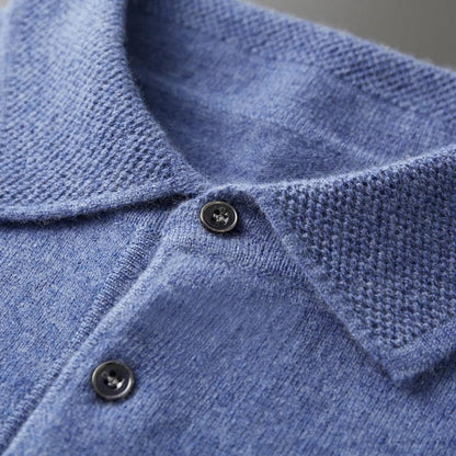 Men's Cashmere Polo Knit Sweater Long Sleeve Button Collar Pullover - Image 12