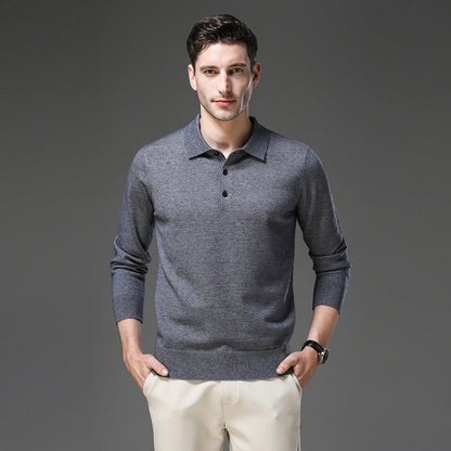 Men's Cashmere Polo Knit Sweater Long Sleeve Button Collar Pullover - Image 5