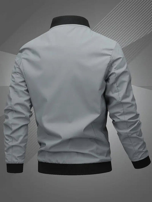 Men's Casual Zip-Up Polyester Bomber Jacket Baseball Collar - Image 1