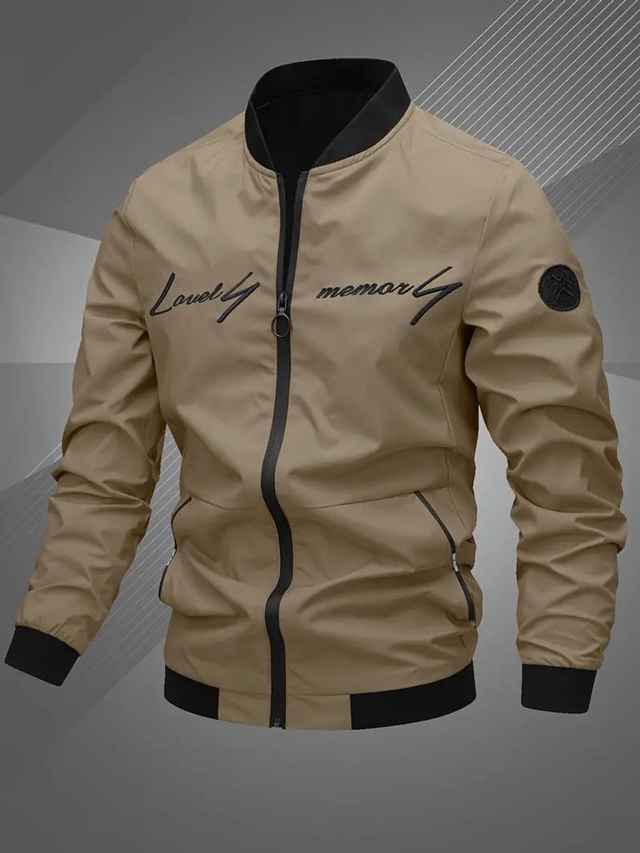 Men's Casual Zip-Up Polyester Bomber Jacket Baseball Collar - Image 9