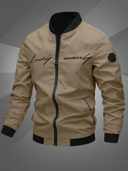 Men's Casual Zip-Up Polyester Bomber Jacket Baseball Collar - Image 9