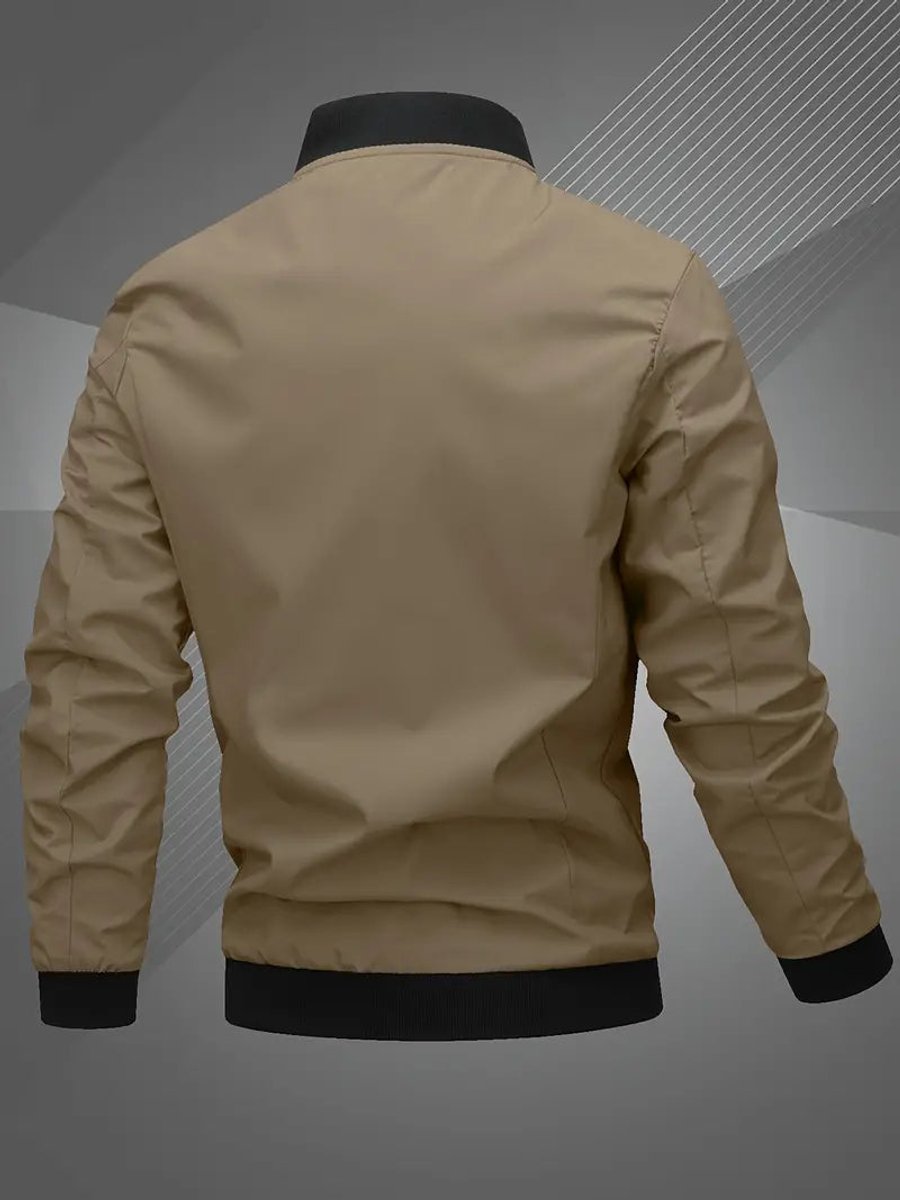 Men's Casual Zip-Up Polyester Bomber Jacket Baseball Collar - Image 10