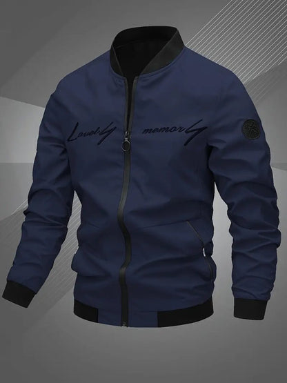 Men's Casual Zip-Up Polyester Bomber Jacket Baseball Collar - Image 11