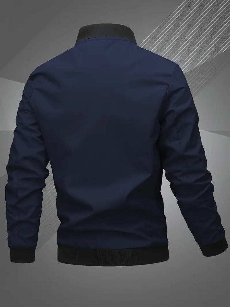 Men's Casual Zip-Up Polyester Bomber Jacket Baseball Collar - Image 12