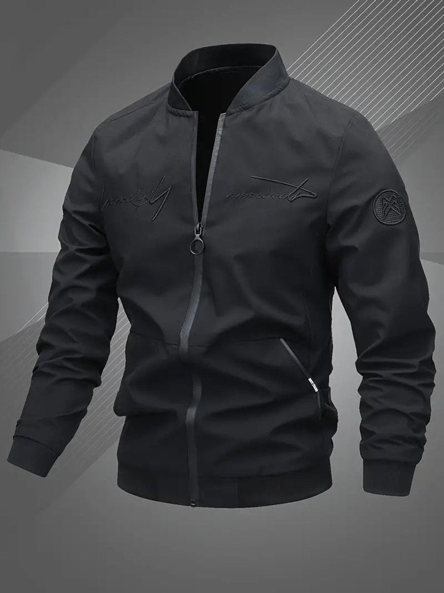 Men's Casual Zip-Up Polyester Bomber Jacket Baseball Collar - Image 2