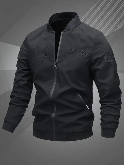 Men's Casual Zip-Up Polyester Bomber Jacket Baseball Collar - Image 2