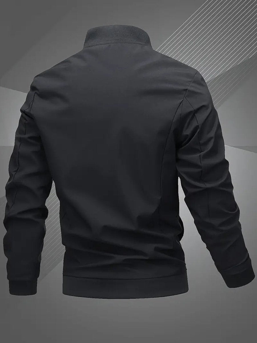 Men's Casual Zip-Up Polyester Bomber Jacket Baseball Collar - Image 3