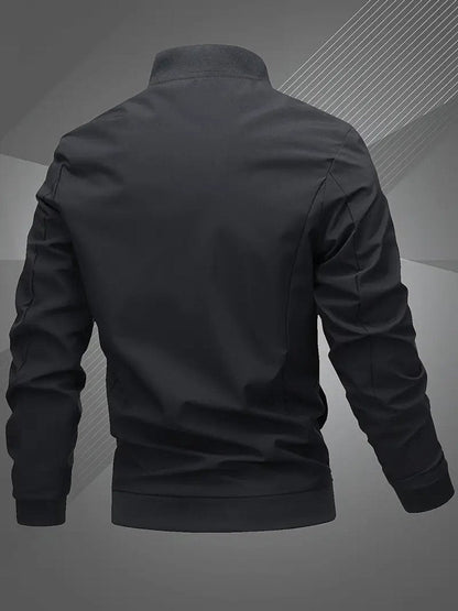 Men's Casual Zip-Up Polyester Bomber Jacket Baseball Collar - Image 3