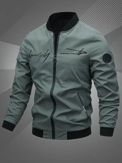 Men's Casual Zip-Up Polyester Bomber Jacket Baseball Collar - Image 4