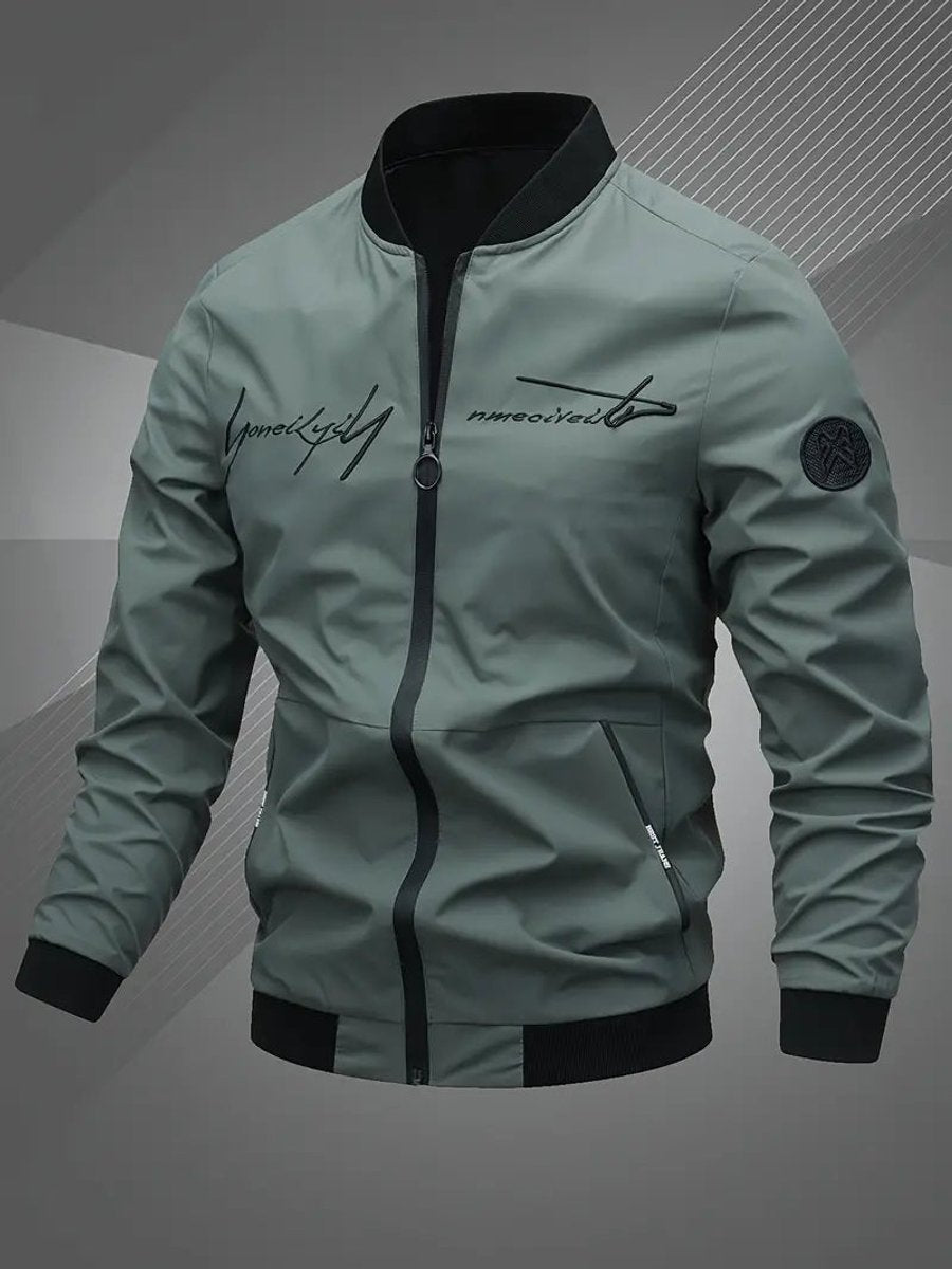 Men's Casual Zip-Up Polyester Bomber Jacket Baseball Collar - Image 5