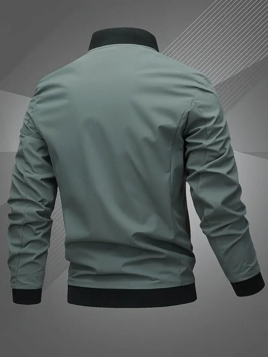 Men's Casual Zip-Up Polyester Bomber Jacket Baseball Collar - Image 6
