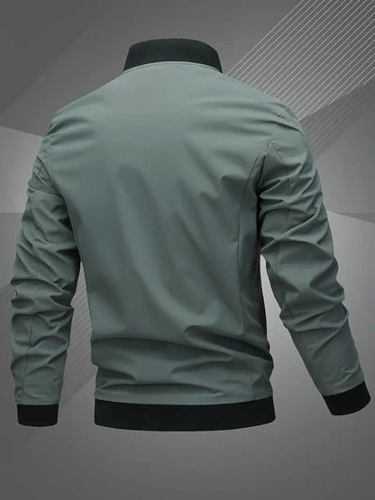 Men's Casual Zip-Up Polyester Bomber Jacket Baseball Collar - Image 6