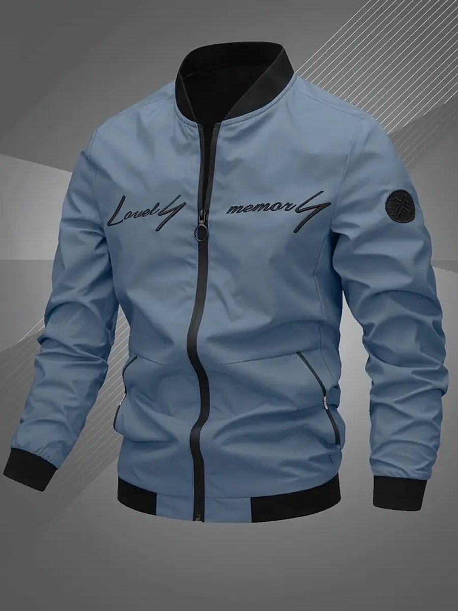 Men's Casual Zip-Up Polyester Bomber Jacket Baseball Collar - Image 7