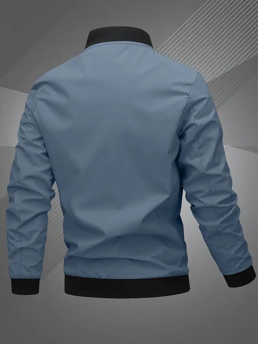 Men's Casual Zip-Up Polyester Bomber Jacket Baseball Collar - Image 8