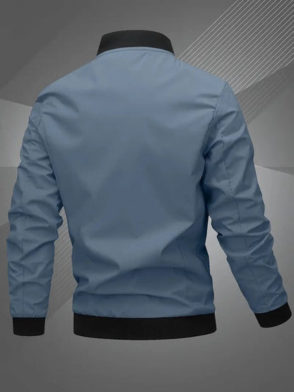 Men's Casual Zip-Up Polyester Bomber Jacket Baseball Collar - Image 8