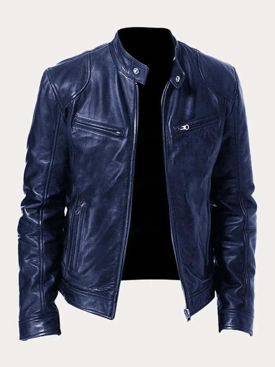 Men's Classic Biker-Style Zip-Up Leather Jacket - Image 10
