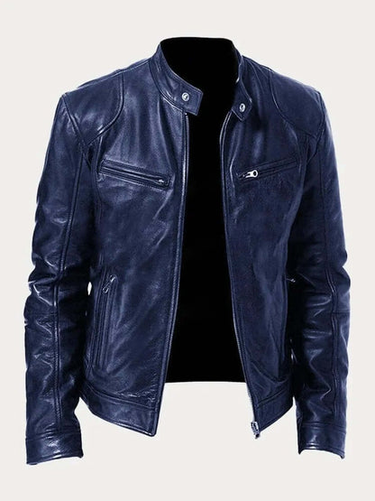 Men's Classic Biker-Style Zip-Up Leather Jacket - Image 10