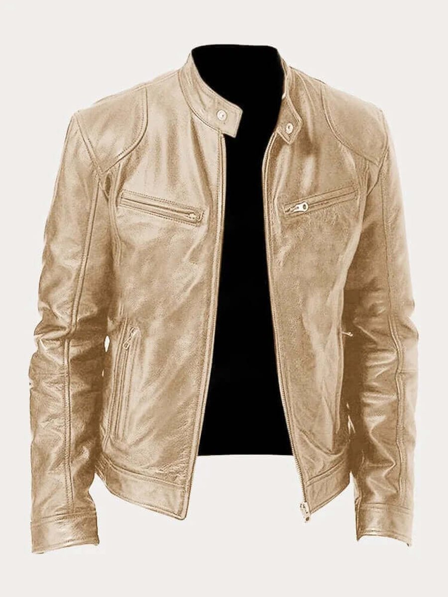 Men's Classic Biker-Style Zip-Up Leather Jacket - Image 13