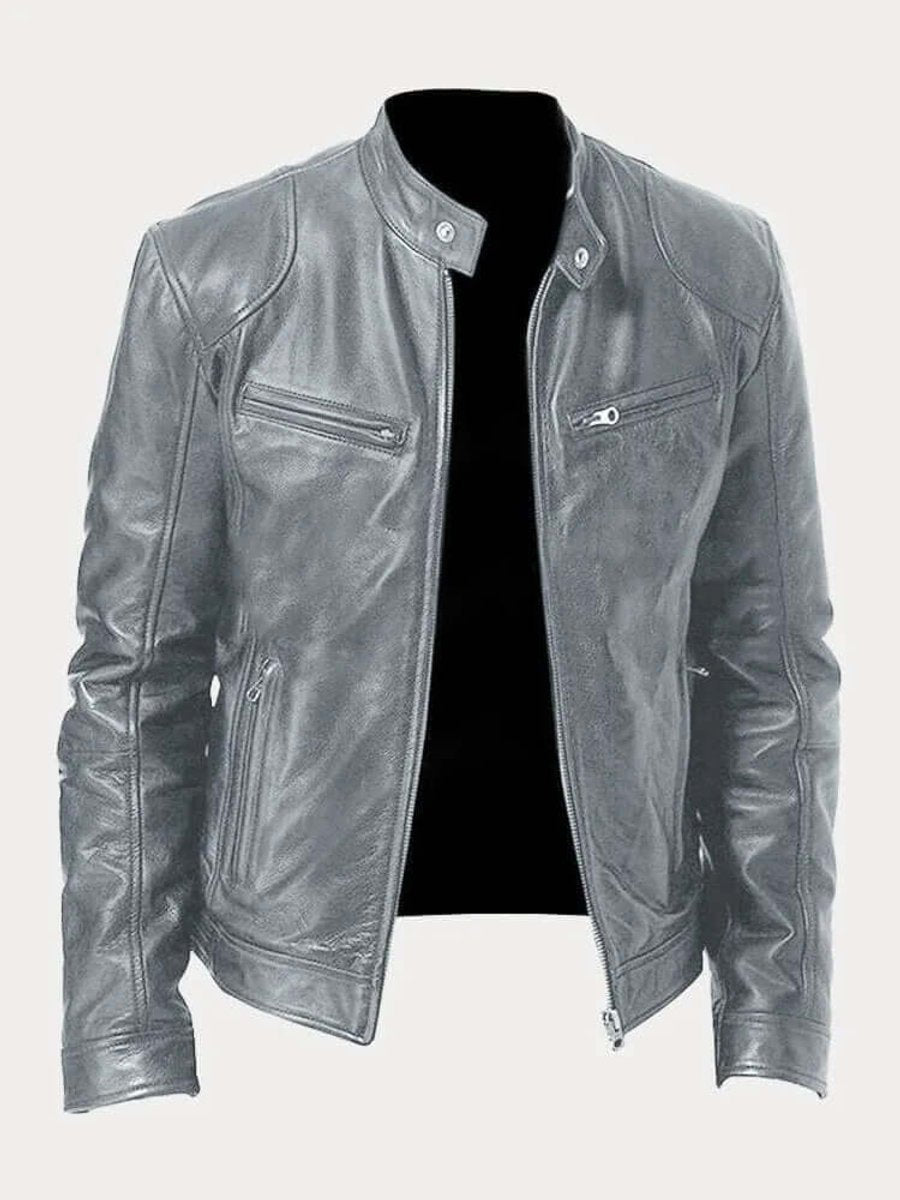 Men's Classic Zip-Up Biker Jacket - Image 14