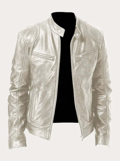 Men's Classic Biker-Style Zip-Up Leather Jacket - Image 15