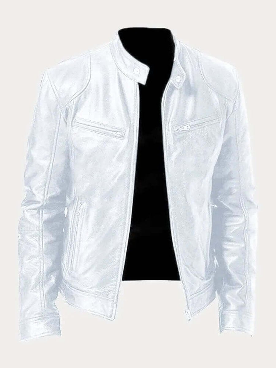 Men's Classic Biker-Style Zip-Up Leather Jacket - Image 16