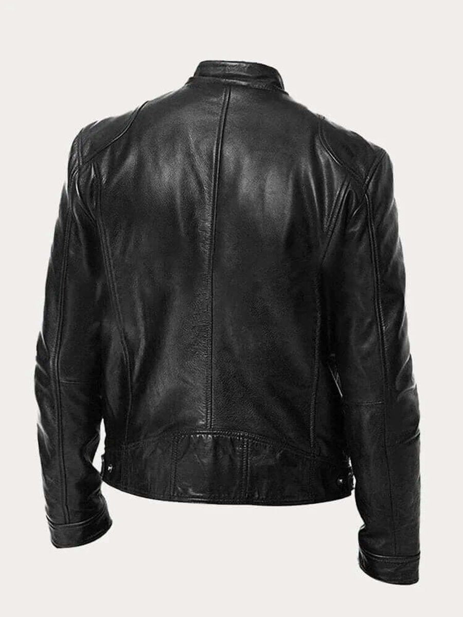 Men's Classic Biker-Style Zip-Up Leather Jacket - Image 1