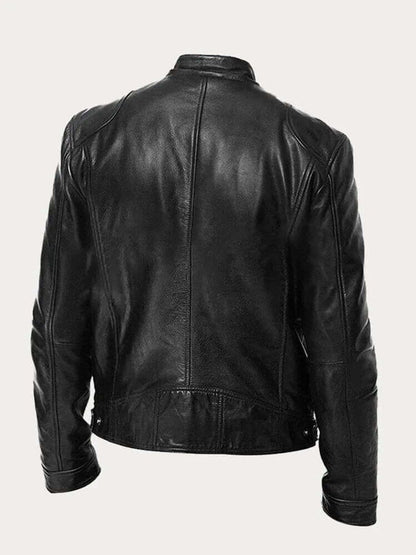 Men's Classic Biker-Style Zip-Up Leather Jacket - Image 1