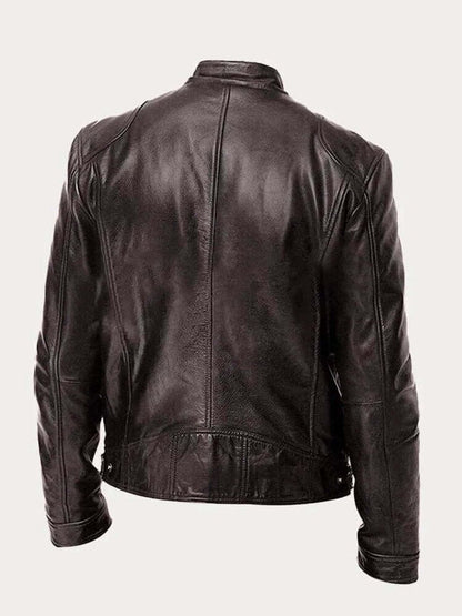 Men's Classic Biker-Style Zip-Up Leather Jacket - Image 2