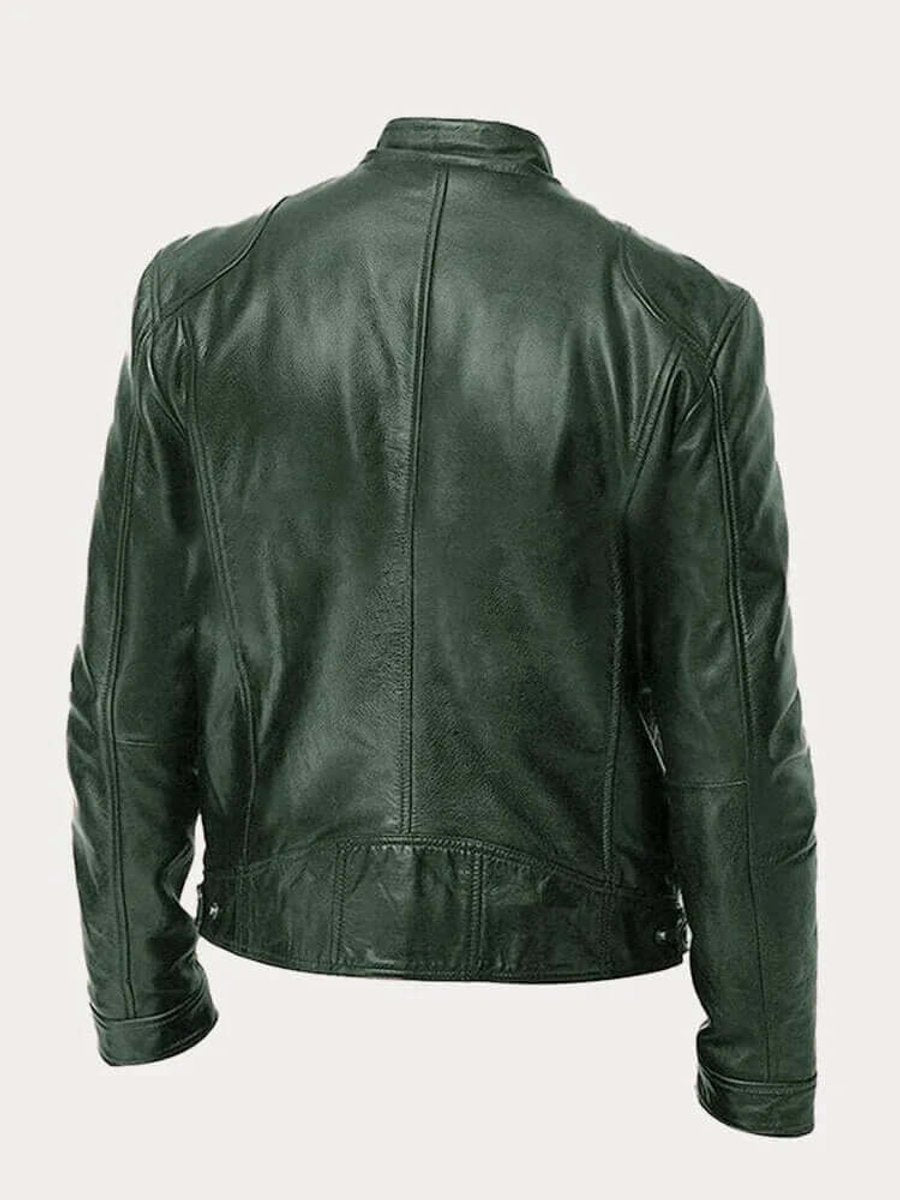 Men's Classic Biker-Style Zip-Up Leather Jacket - Image 3