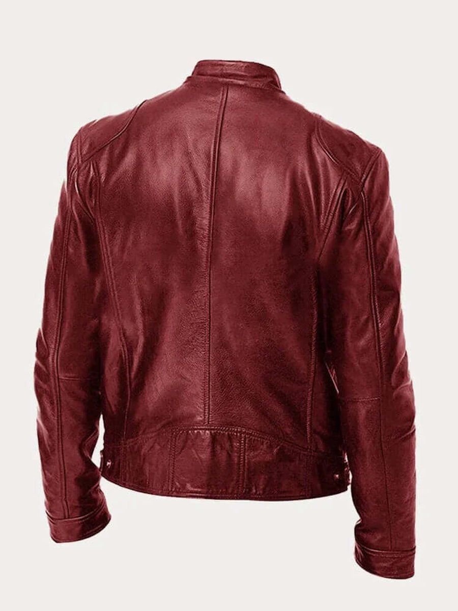 Men's Classic Biker-Style Zip-Up Leather Jacket - Image 5