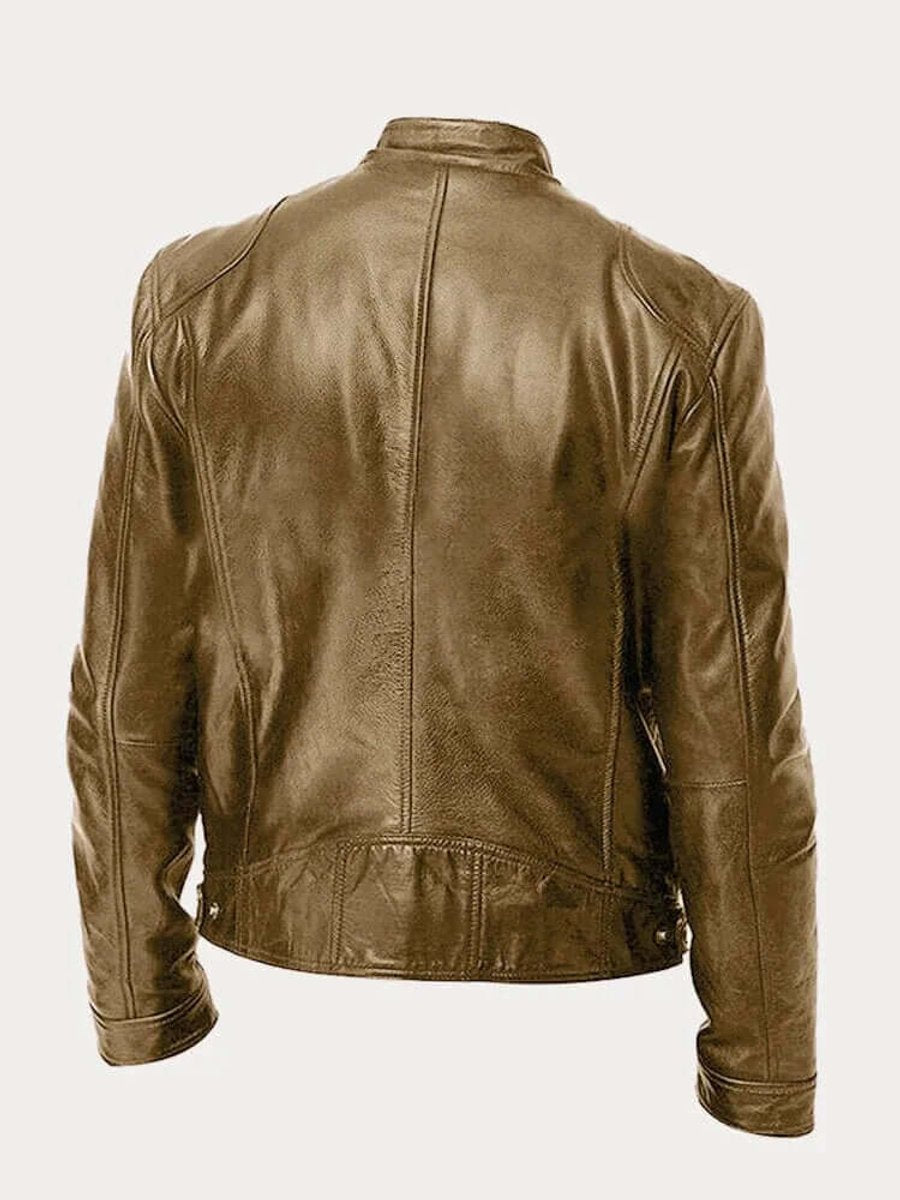 Men's Classic Biker-Style Zip-Up Leather Jacket - Image 6