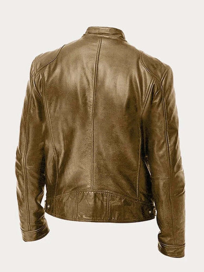 Men's Classic Biker-Style Zip-Up Leather Jacket - Image 6