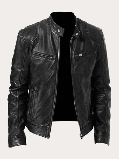 Men's Classic Biker-Style Zip-Up Leather Jacket - Image 7