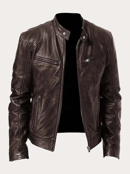 Men's Classic Biker-Style Zip-Up Leather Jacket - Image 8